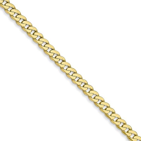 2.4mm 10k Yellow Gold Flat Beveled Curb Chain Necklace 24 Inch
